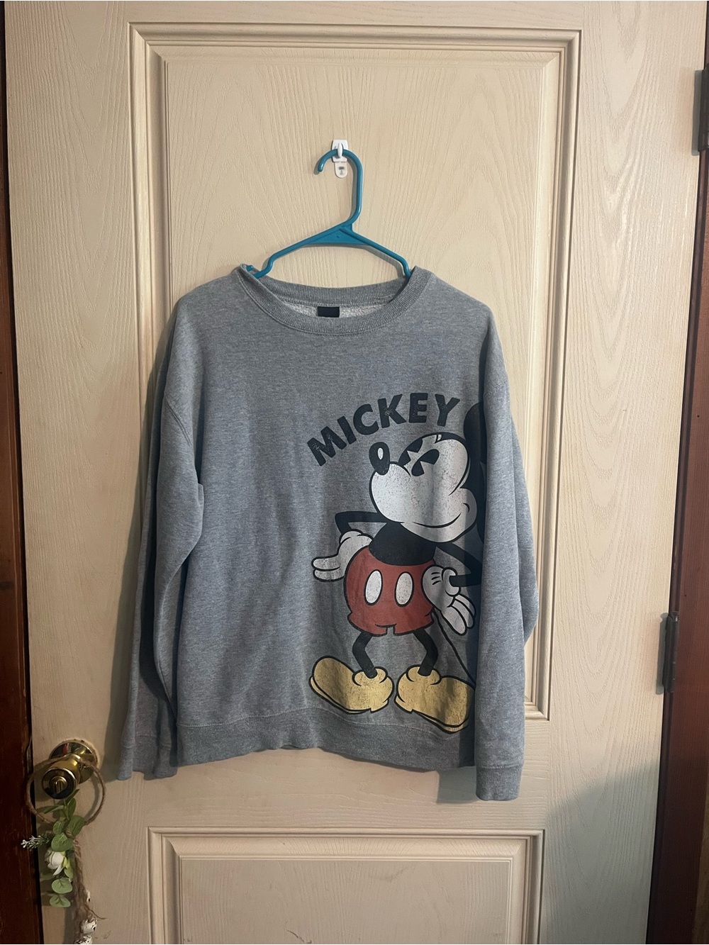 Disney Gray Crewneck Sweatshirt with Classic Mickey Graphic